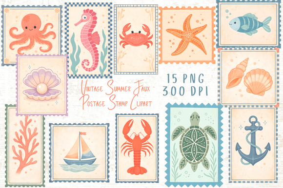 Download Vintage Summer Faux Postage Stamp PNG - Premium Resources