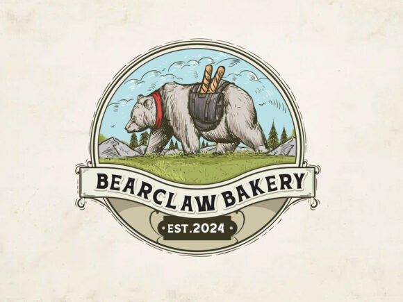 Download Bearclaw Bakery Logo Vintage Hand-Drawn - Vintage Collection