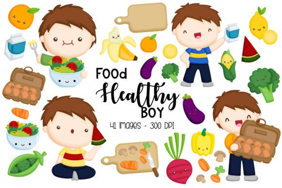 Download Kids Boy Eating Healthy Food Clipart - Health Collection