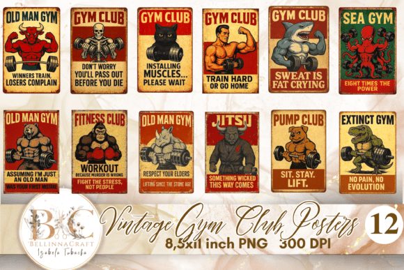 Download Vintage Gym Club Posters Bundle PNG - Vintage Collection