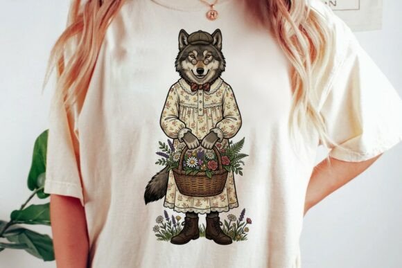 Download Vintage Wolf Woman Floral Design - Vintage Collection