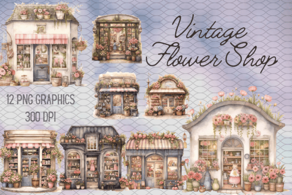 Download Vintage Flower Shop Watercolor Graphics - Vintage Collection