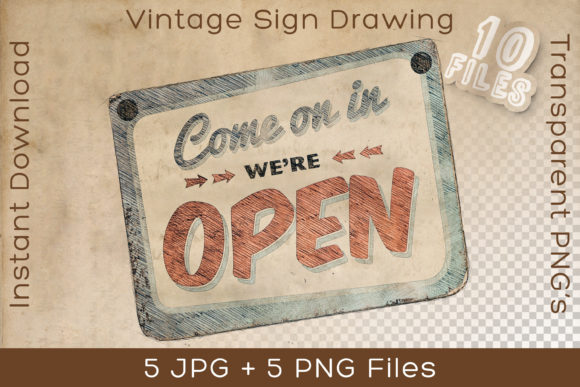 Download Store Open Sign Vintage Art Drawing - Store Collection